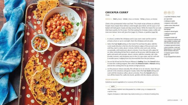 Photo and recipe for insta-pot chickpea curry with yellow flat bread.