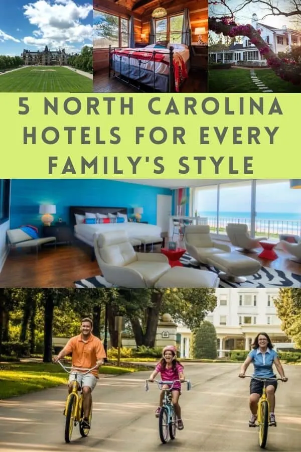 North Carolina Hotels For Every Family North carolina has resorts at the beach, in the mountains and in between. Which of these 5 suit your family's vacation style? #hotels #resorts #inns #family #kids #vacation #ideas #inspiration #northcarolina #beach #mountains