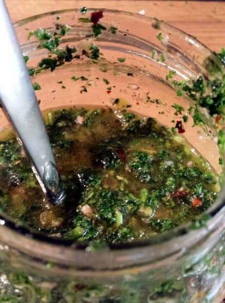 Chimichurri is a vinegar and parsley sauce argentines love on steak.