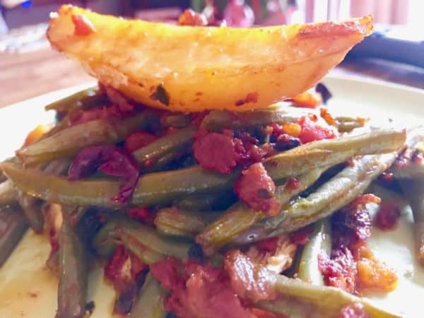 Greek string beans and potatoes, best with fresh ingredients.