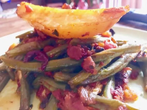 greek string beans and potatoes, best with fresh ingredients.
