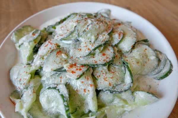Thus cucumber salad from hungary is tangy with a dash of red pepper.