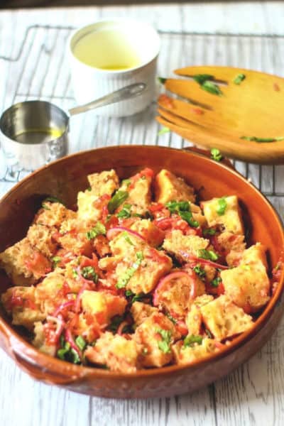 Panzanella is a summer treat with fresh tomatoes and basil