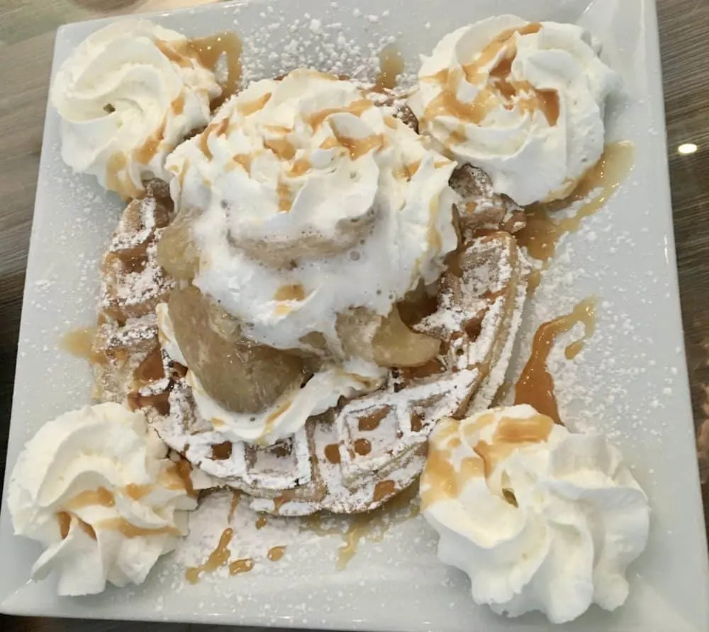 the bananas foster waffle special at southern grind.