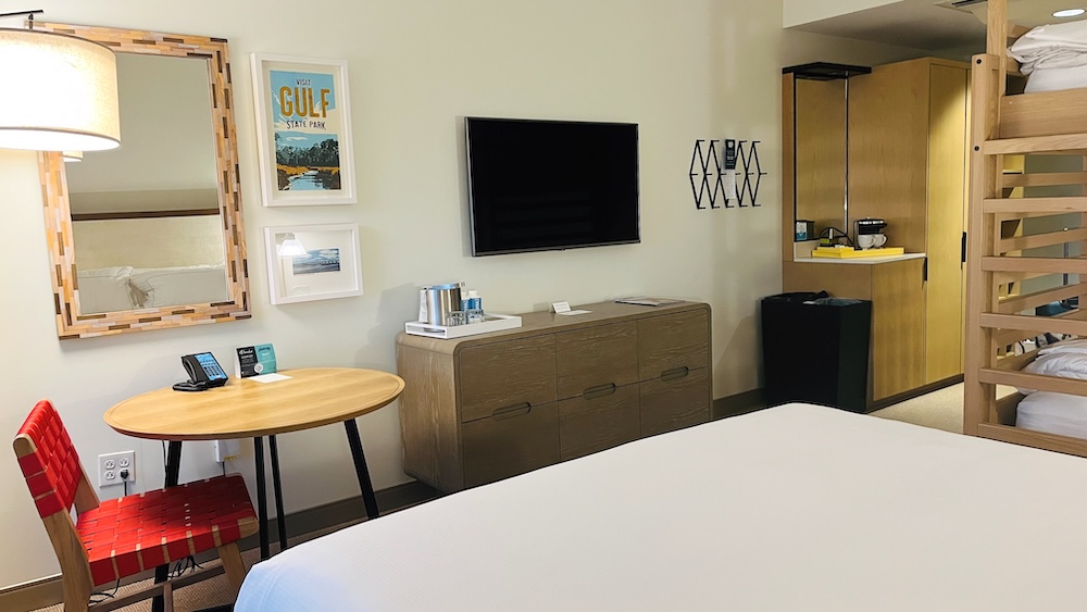 Rooms at the lodge at gulf shores have plenty of hooks, a mirror, a mini-fridge and other useful amenities you don't see everywhere.