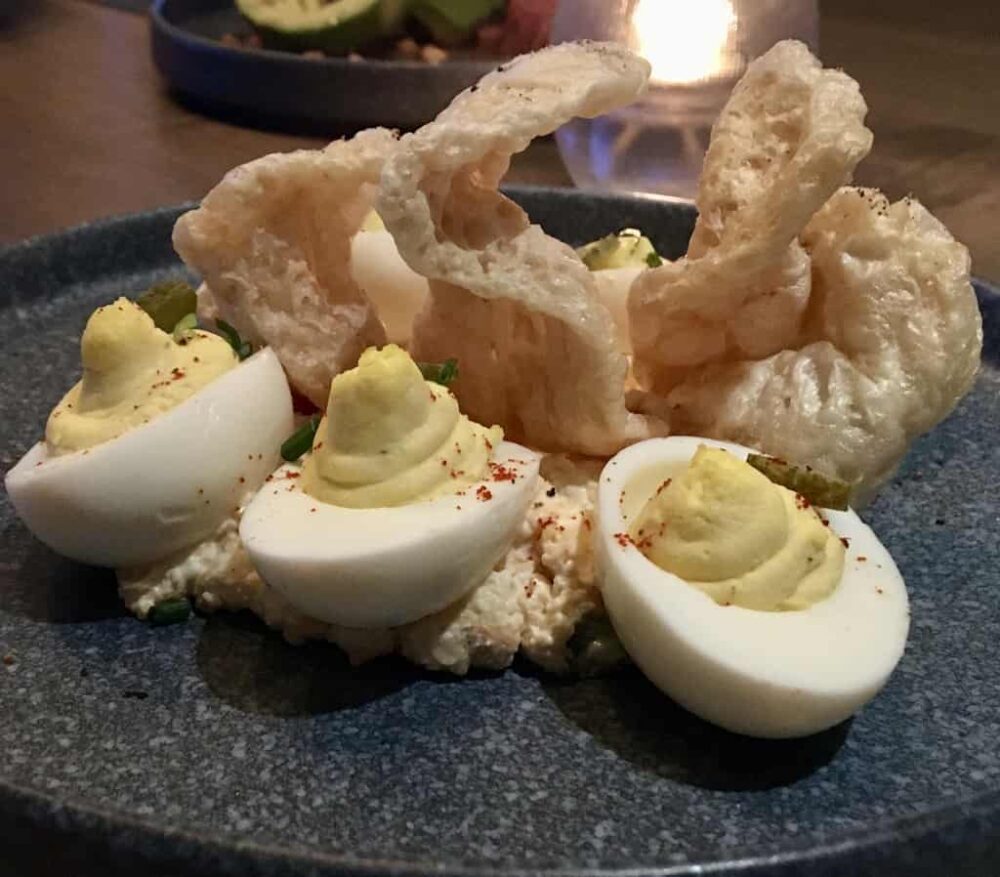Deviled eggs with pimento cheese at perch at the gulf state park lodge
