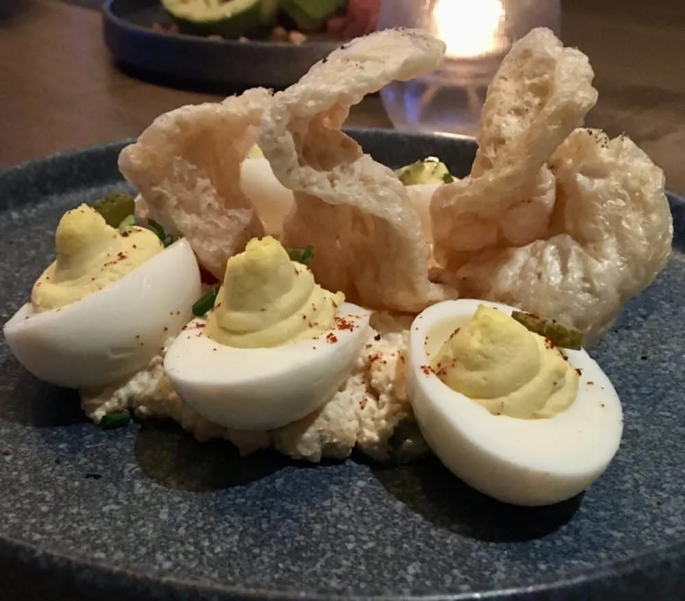 deviled eggs with pimento cheese at perch at the gulf state park lodge