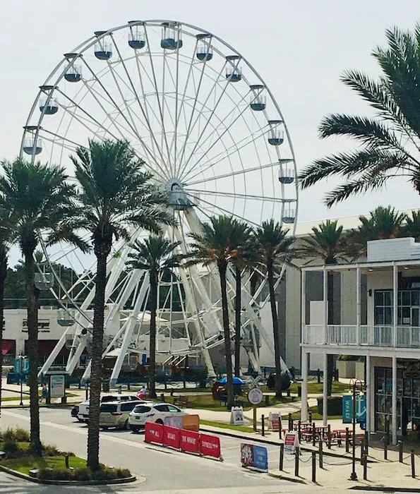 the giant ferris wheel  at the wharf in gulf shores.