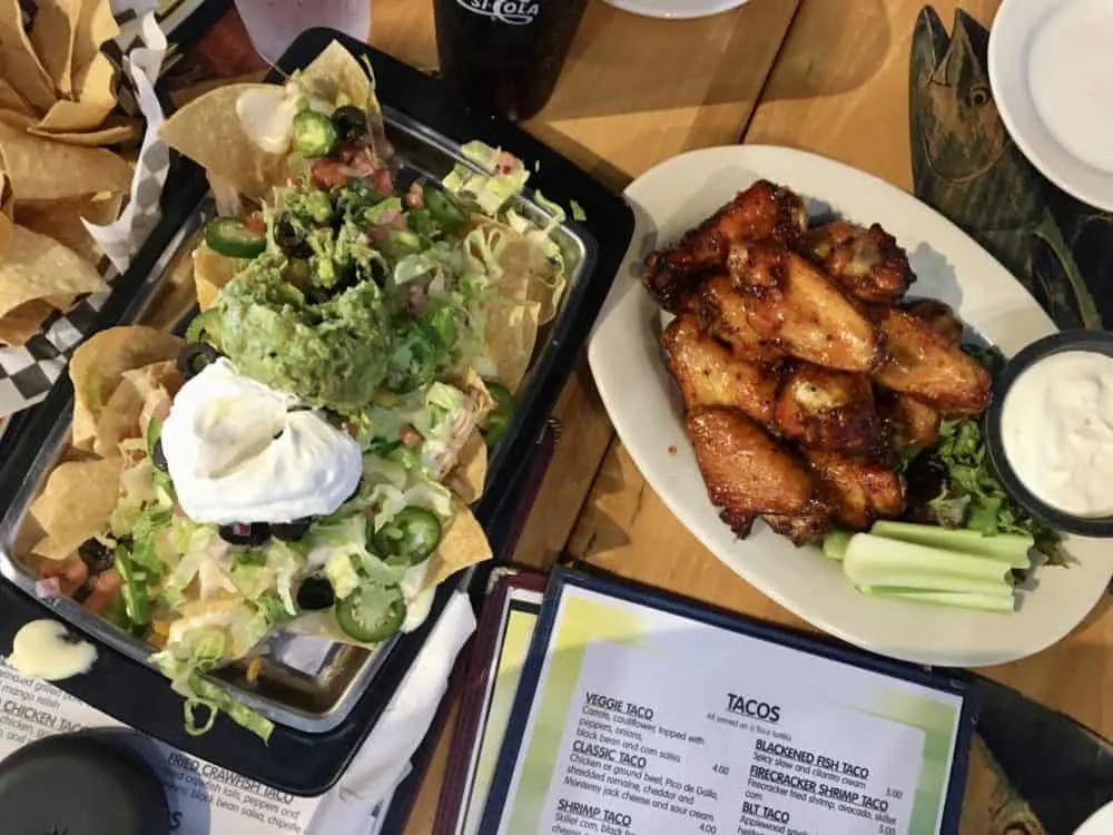 nachos and wings at yoho rum & taco.