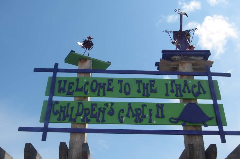 The sign on the ithaca children's garden