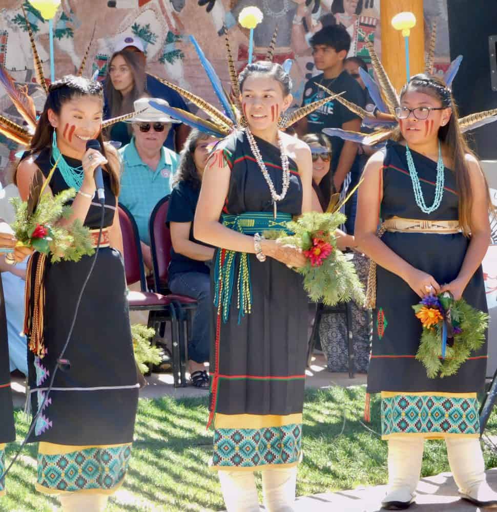 high school girls introducing themselves after a dance demonstration a the pueblo cultural center in albuquerque