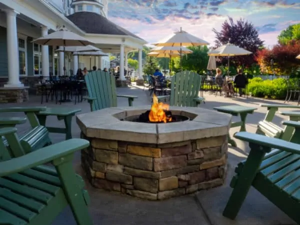 the harbor hotel's lake-facing patio in watkins glen is the idea place to relax with a glass of local wine or beer.