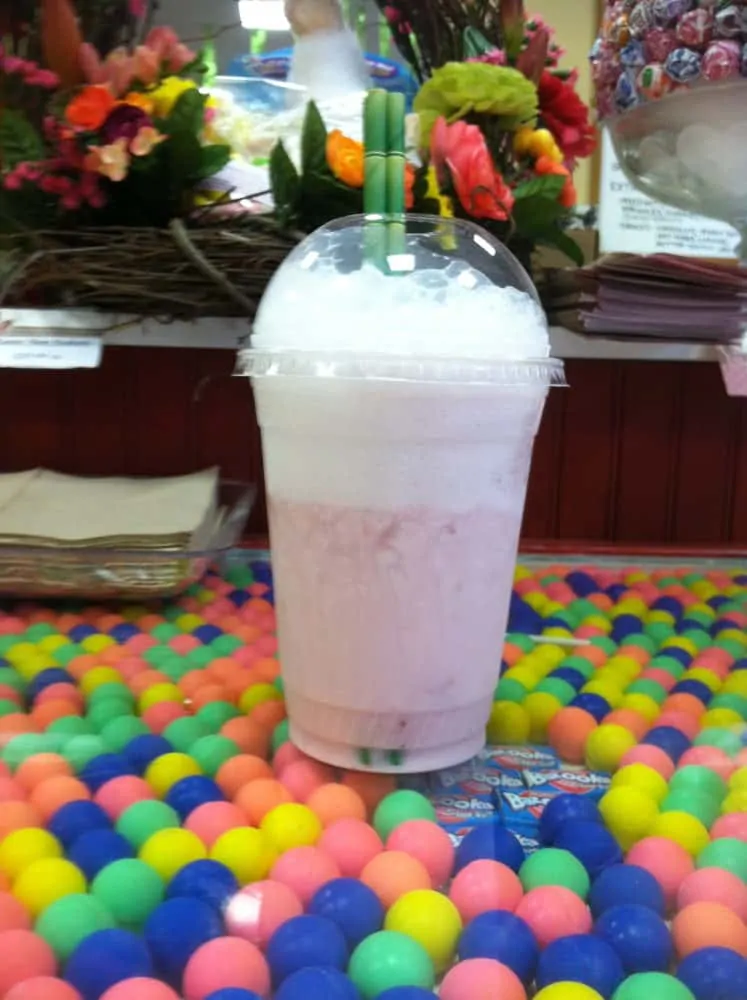 a strawberry-vanilla milkshake at lifes so sweet