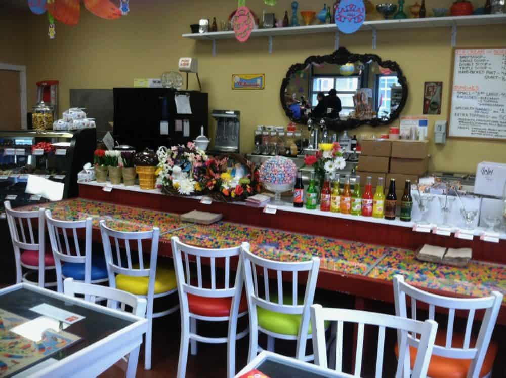 The colorful soda fountain at lifes so sweet in the finger lakes.