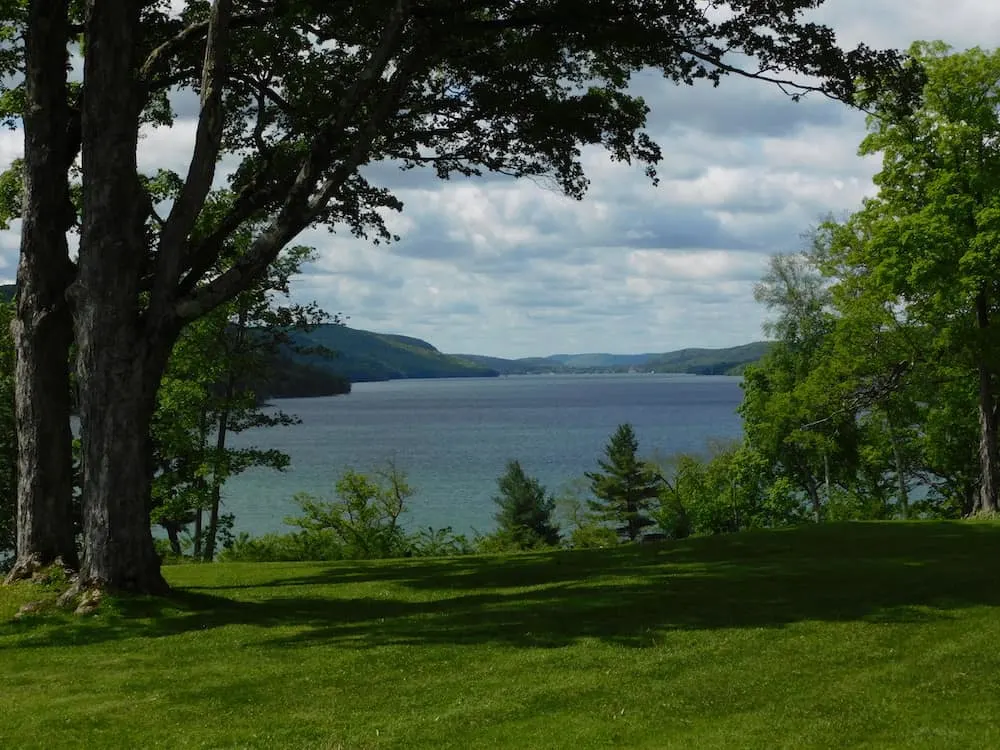 a view of the length of otsego lake from glimmerglass state park,
