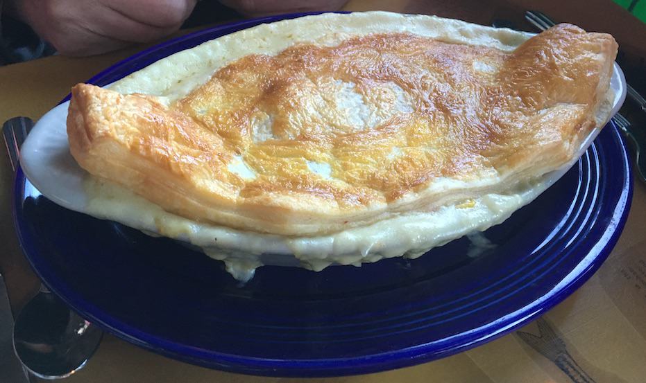 hot, bubbly chicken pot pie at the blue mingo in cooperstown.