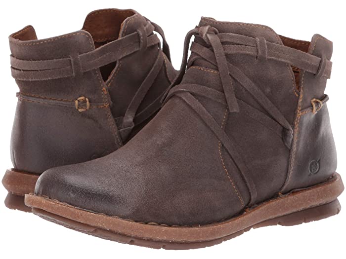 Born's strappy ankle boots in distressed gray with sturdy gum soles  are ideal for busy fall family weekends.