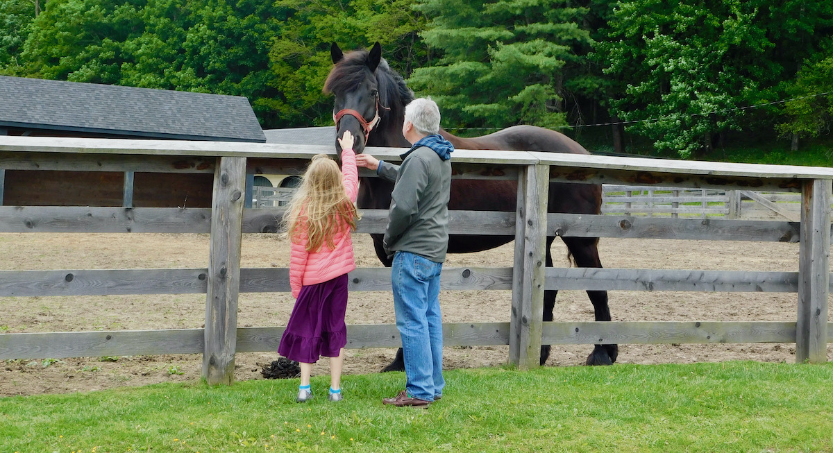 Cooperstown Weekend: 7 Unexpected Things To Do With Kids: Here a father and daughter pet a horse at the Farmers' Museum.