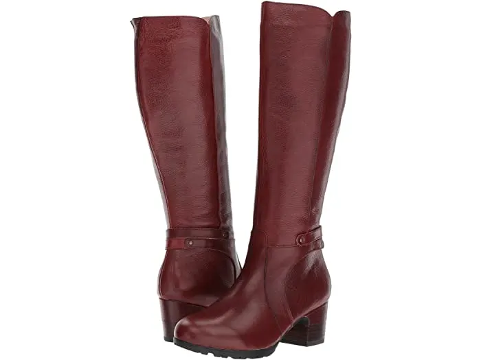 jambu's wine-colored chai boot is funky and fun for fall with a chunky black heel and lots of detail. 