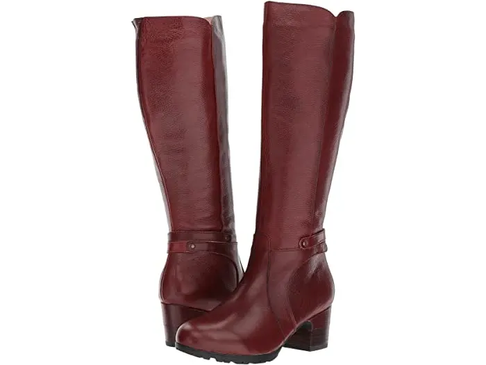 12 Women's Fall Boots You'll Love jambu's wine-colored chai boot is funky and fun for fall with a chunky black heel and lots of detail.