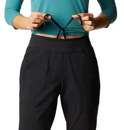 Favorite Fall Hiking Gear For Men, Women &Amp; Kids mountain hardwear hiking pants are stretchy, wide through the hip and have a drawstring waist.