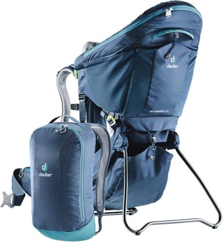 the deuter child carrier is light and sturdy, ideal for long hikes with toddlers.