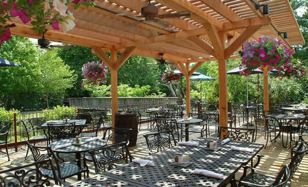 the lovely outdoor terra next to the canal and former train tracks a the lambertville station pub near new hope.