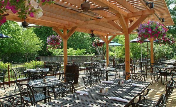 The lovely outdoor terra next to the canal and former train tracks a the lambertville station pub near new hope.