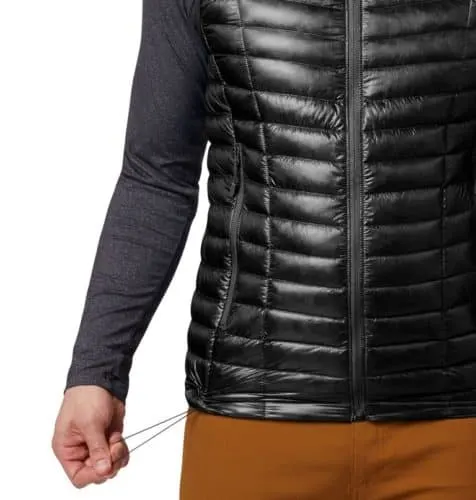 mounain hardwear's ghost whisperer vest is slim and compact to pack but has goose down lining for warmth.