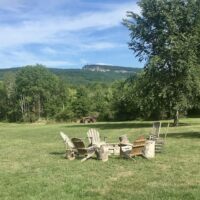 the view of SkyTower on Mohonk Mountain from the backyard of Mountain Meadow B&B