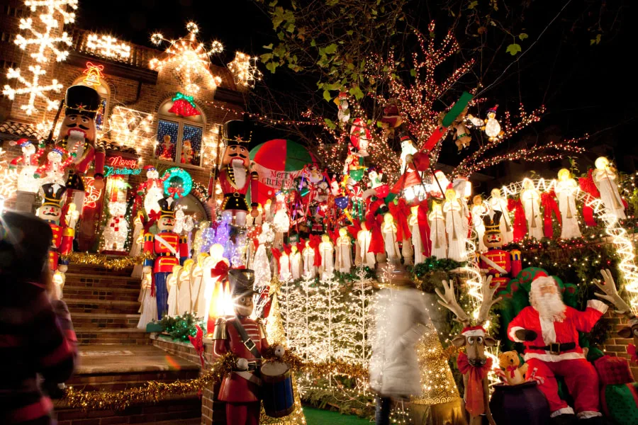 Private homes in Dyker Heights vie to outdo each other with outrageous Christmas decorations -- a popular local holiday activity in NYC