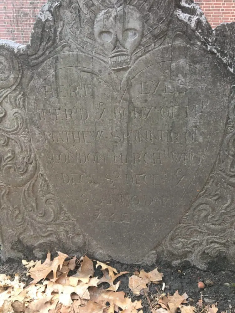 one of the more haunting grave marrkers in the granary burial ground in boston