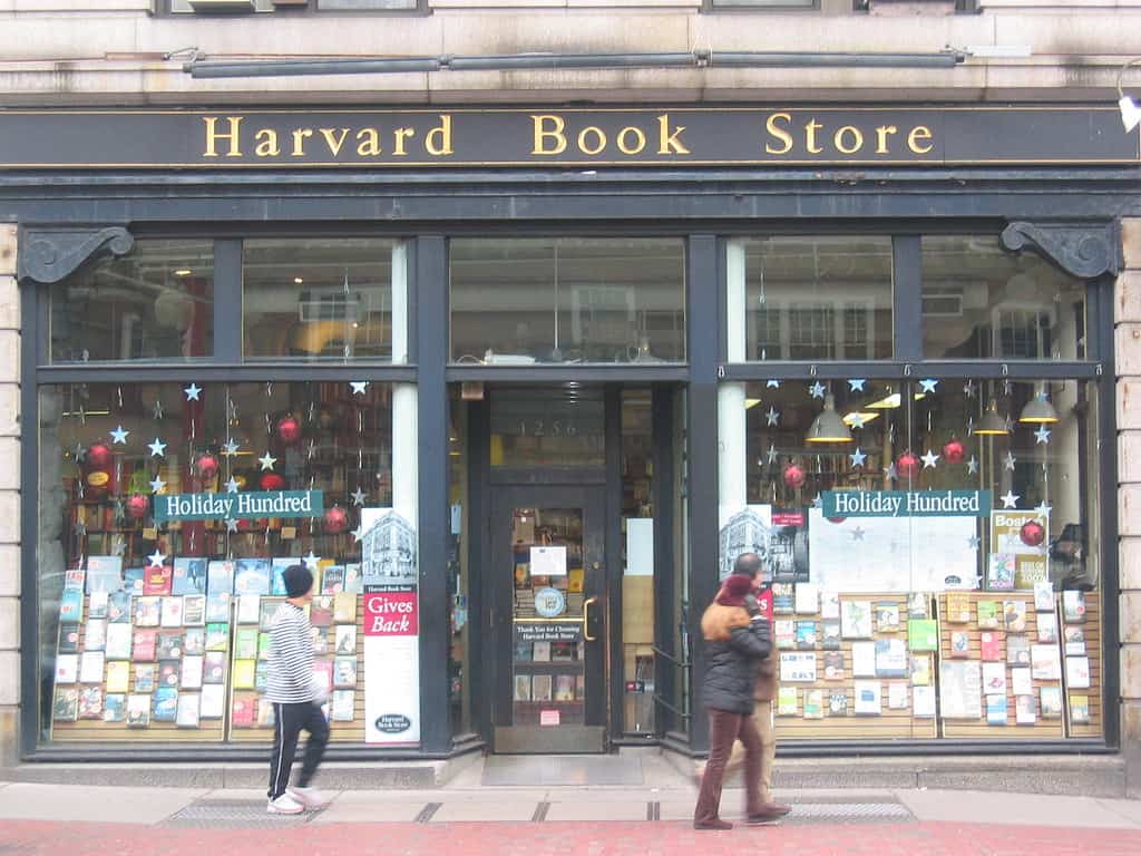 The facade of harvard book store in cambridge, ma.