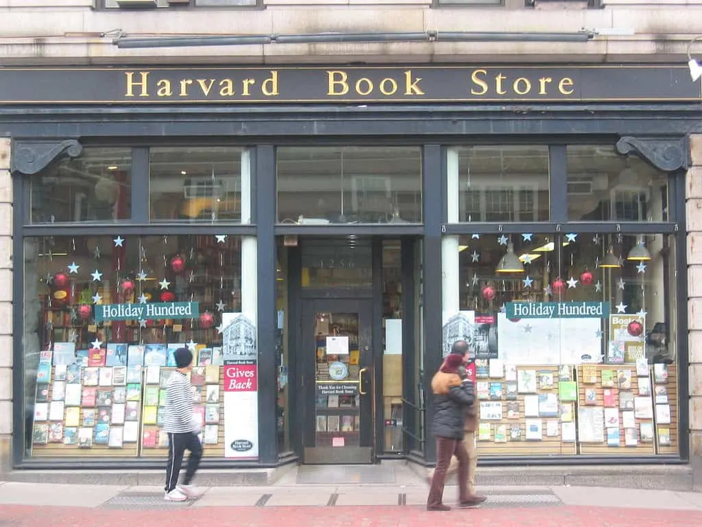 the facade of harvard book store in cambridge, ma.