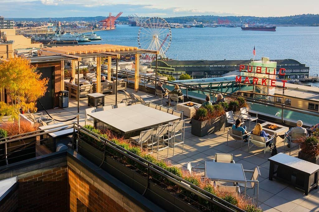 The inn at the market in seattle has stellar views of pike place market and elliott bay.