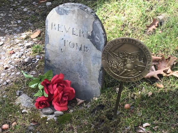 Paul revere's grave is noted at the granary burial ground in boston