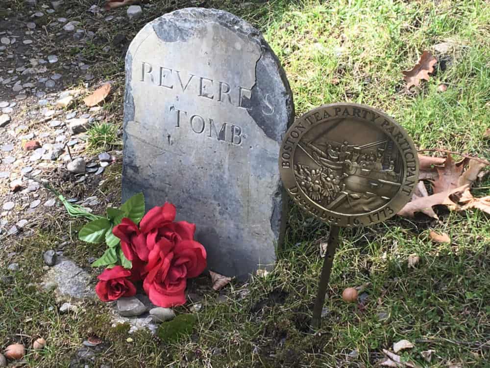 Paul Revere's grave is noted at the Granary Burial Ground in Boston