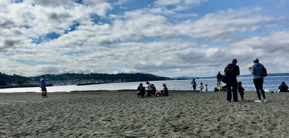 The Wide Beach On Elliott Bay At Golden Gardens Park In Seattle.