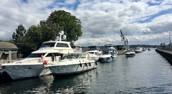boats in ballard locks that connect elliott bay to lake union