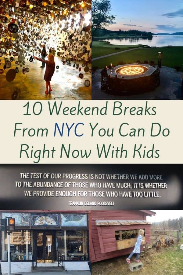 10 ideas for fast, easy, fun weekend getaways from nyc. try upstate ny, long island, connecticut, new jersey, philadelphia and massachusetts. all perfect with the kids or for a couple's weekend. #weekend #getaway #ideas #roundup #nyc #kids