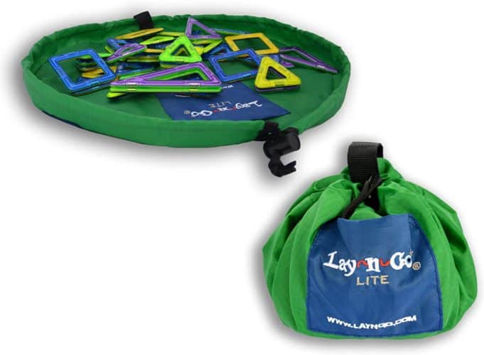 The lay n go sack is ideal for bringing small toys and blocks on vacation