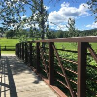 The Stowe recreation path crosses bridges and offers field and mountain views.