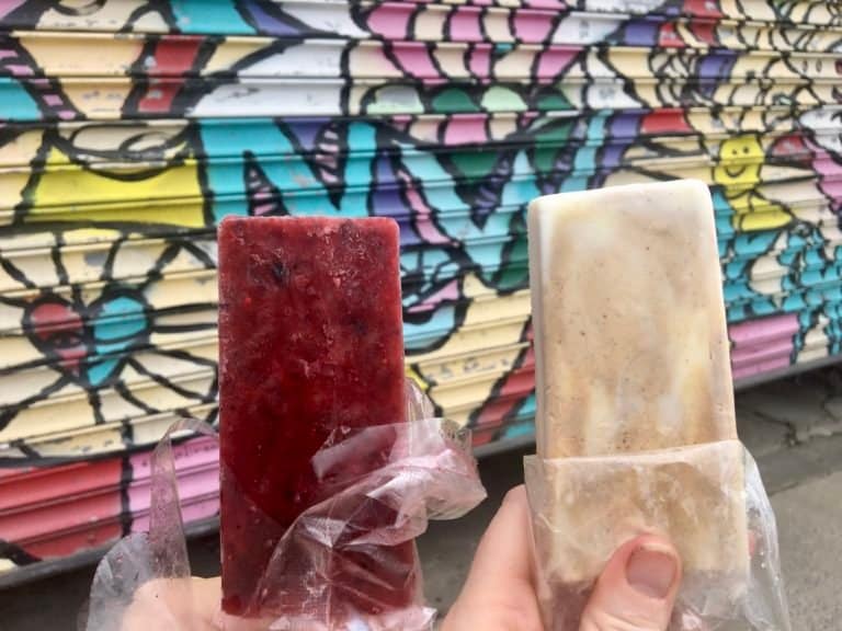 Mixed berry and café con leche paletas from la newyorkiña, which makes authentic mexican ice pops.