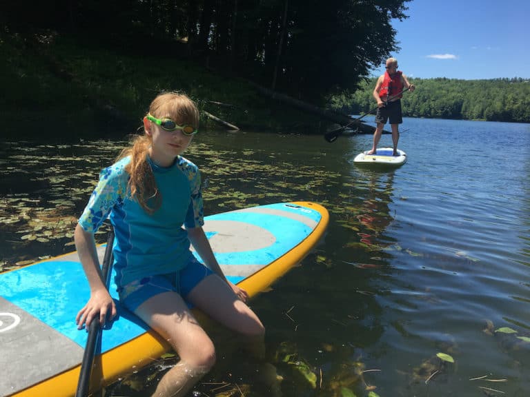 waterbury reservoir in vermont offers easy suping with beautiful views of the green mountains.