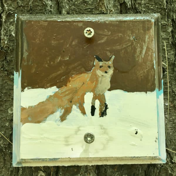Local students painted trail markets for the sunset rock trail that feature animals you might spot nearby, like this fox