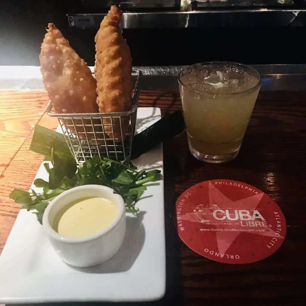 a basket of friend empanadas and a cold daiquiri at cuba libre in philadelphia.