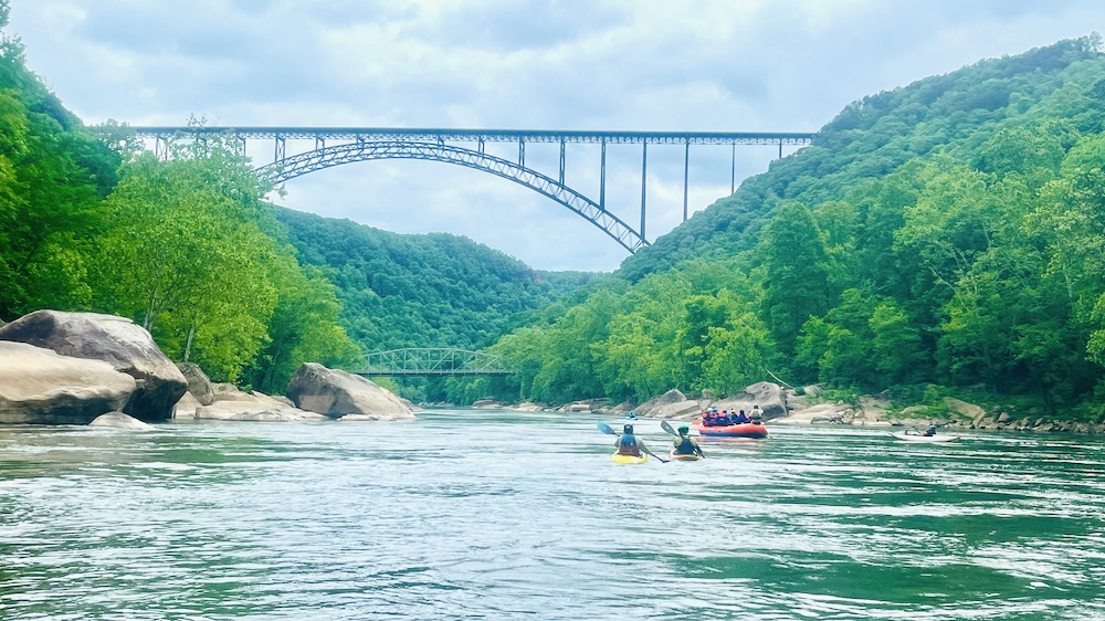 The new river gorge with its iconic metal bridge is a destination for white-water rafting  at all levels.