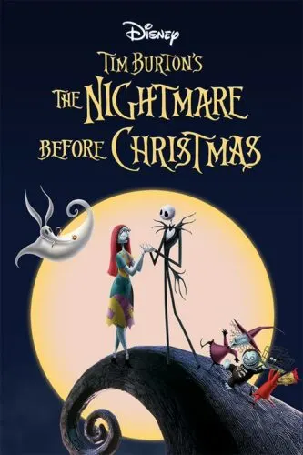 nightmare before christmas poster with sally, jack, lock, stock & barrell. 