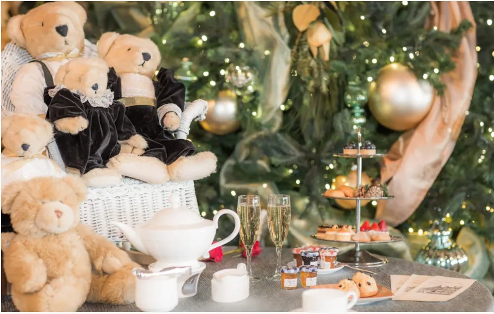 look for teddy bears, champagne, plenty of greenery and tiny treats at the hotel del's victorian tea in december.