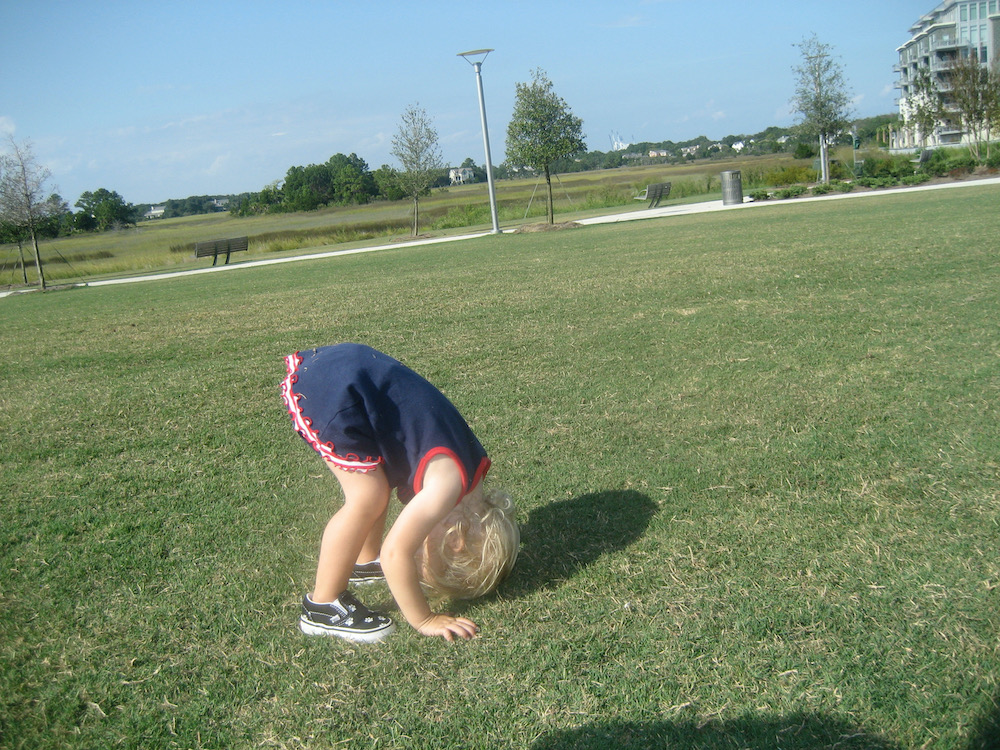 patriot point park, in mount pleasant, offers green spac to tumble and a great play beak for families visiting charleston.